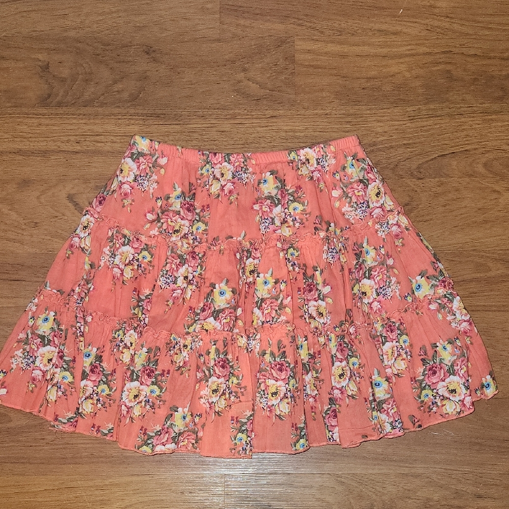 Elegant Floral A-Line Skirt in Coral